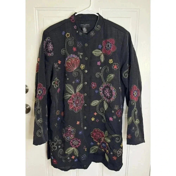 Anne Carson Jackets & Blazers - ANNE CARSON Women's 70% Silk Artsy Embroidered Floral Beaded Jacket Cardigan 2X